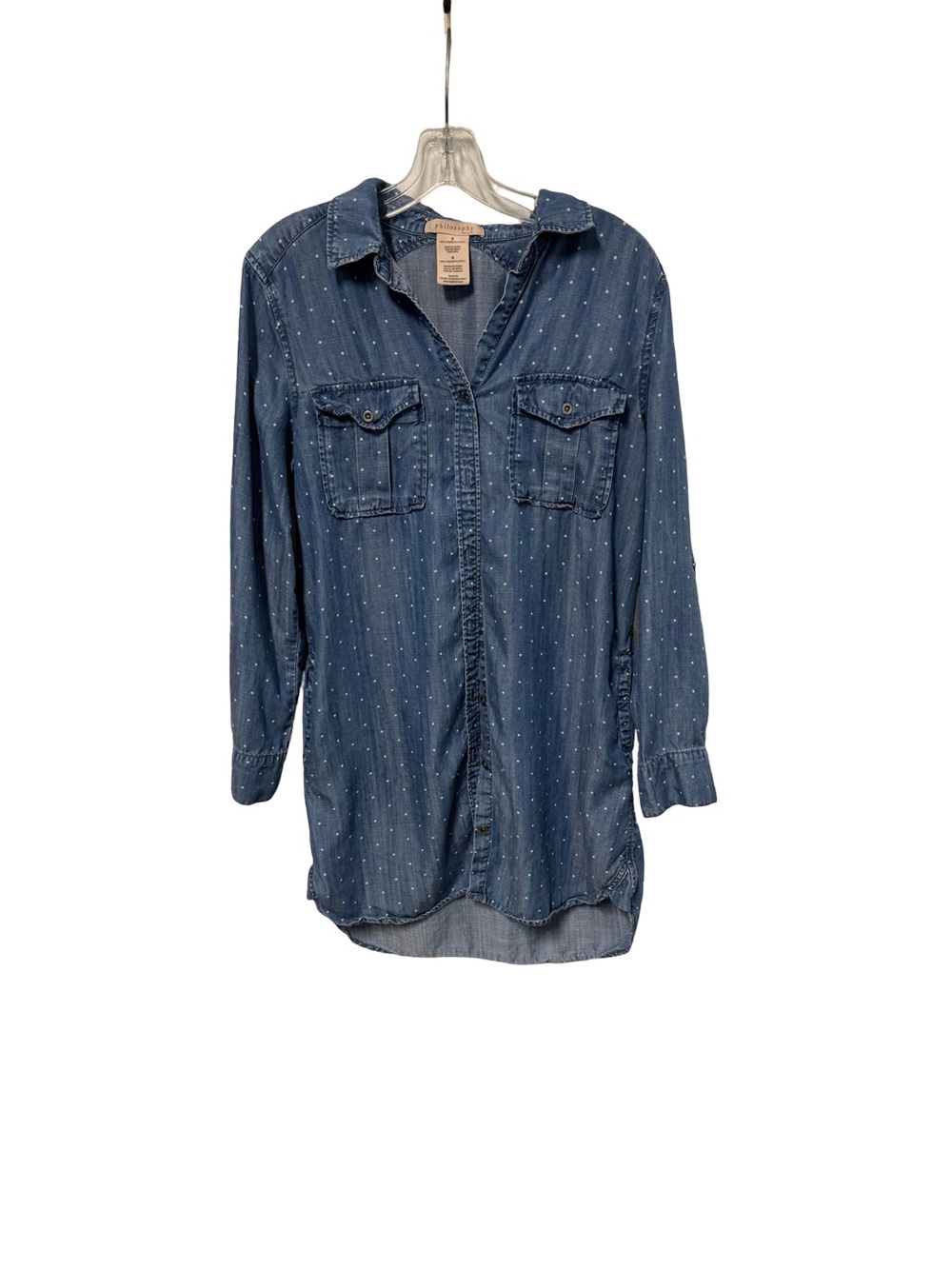 Philosophy Blue Chambray Dress with White Polka Dots